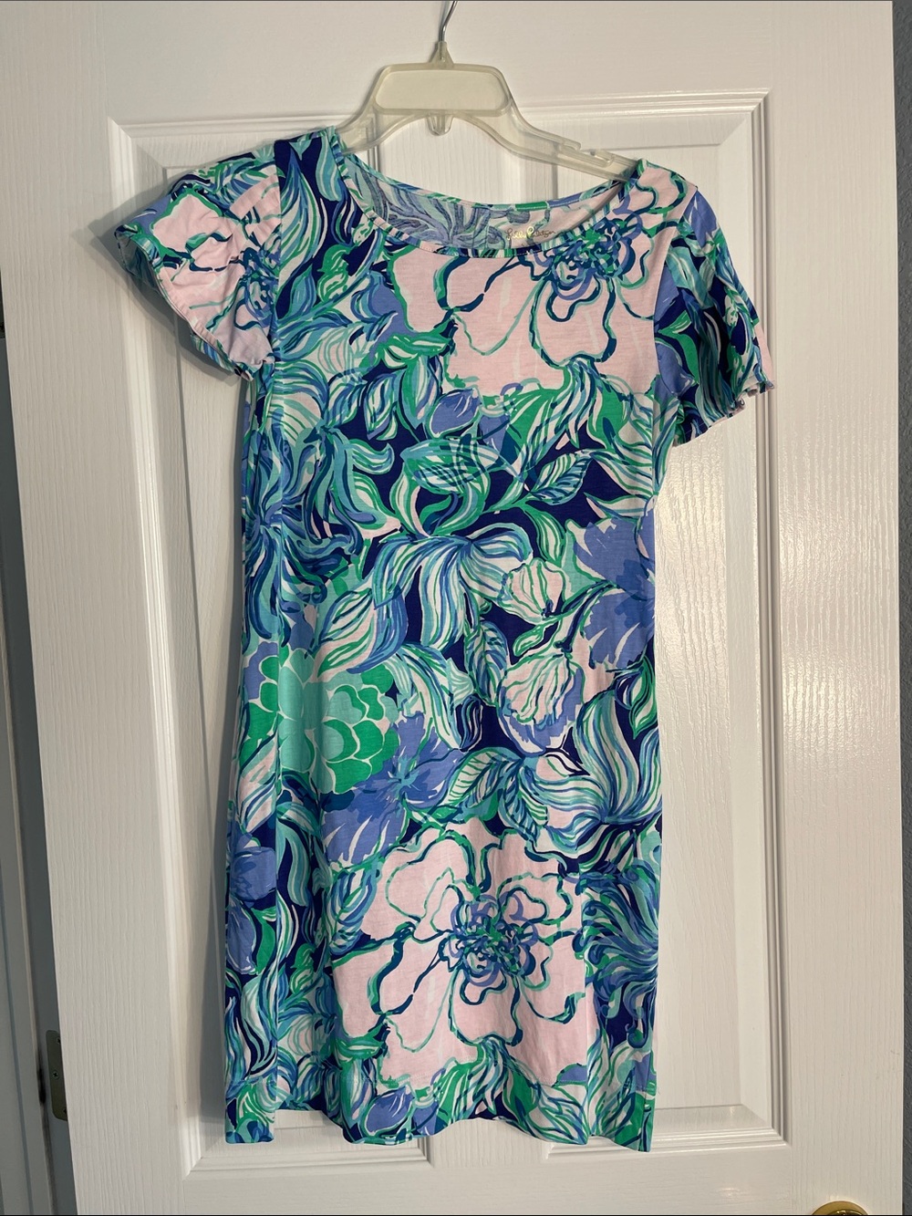 Lilly Pulitzer Pink, Blue & Green Floral Short-Sleeve Midi Dress